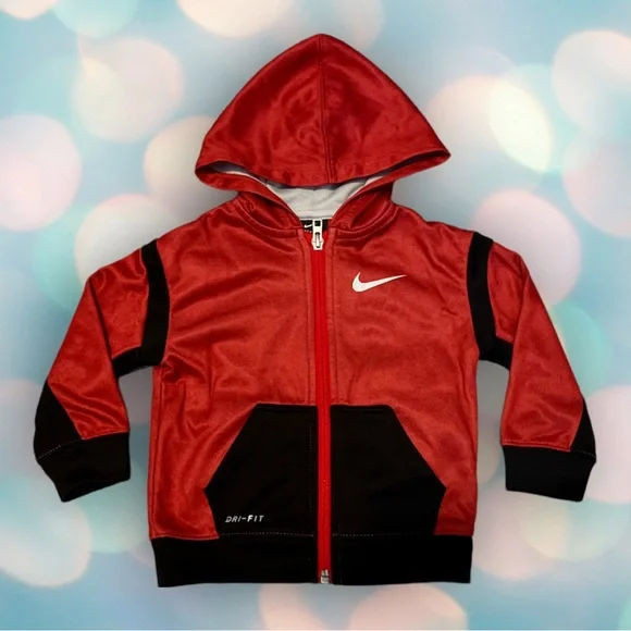 Nike Dri-Fit Baby Boy’s Red Black Zip Sweatshirt Hoodie Size 18 Months - Picture 2 of 4